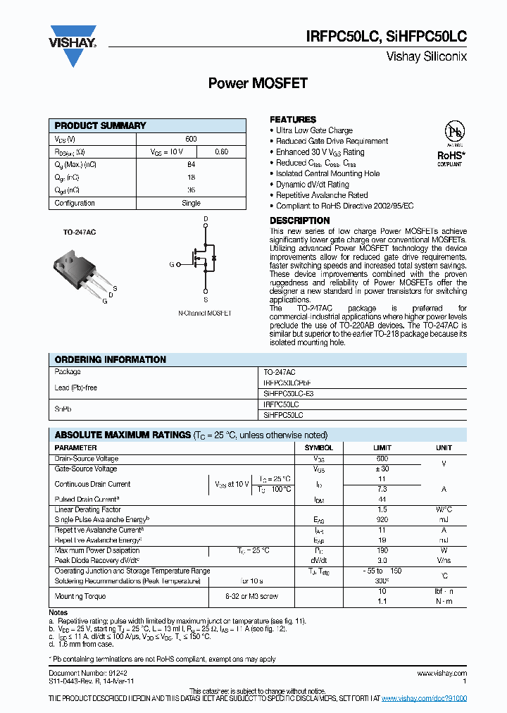 IRFPC50LCPBF_7574627.PDF Datasheet