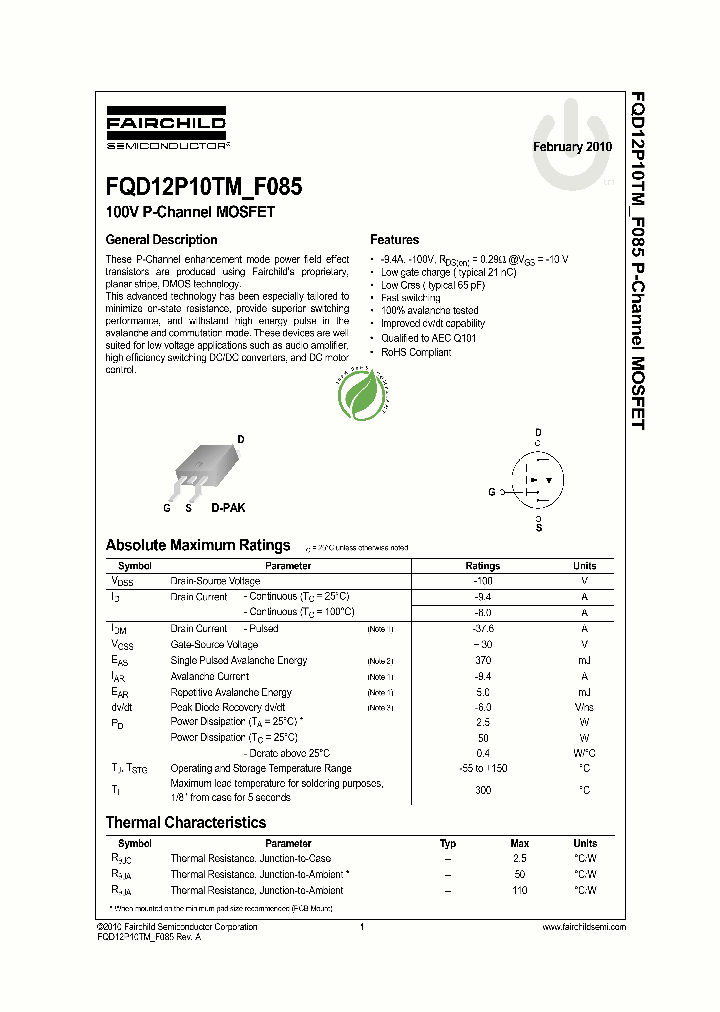 FQD12P10TMF085_7577230.PDF Datasheet