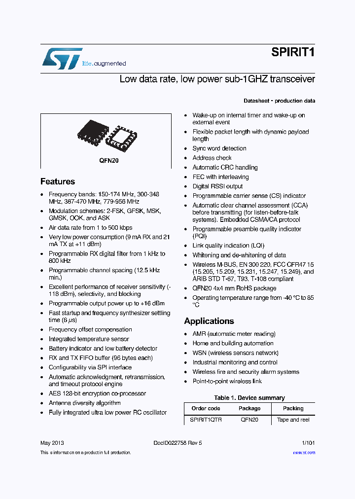 SPIRIT1QTR_7580167.PDF Datasheet