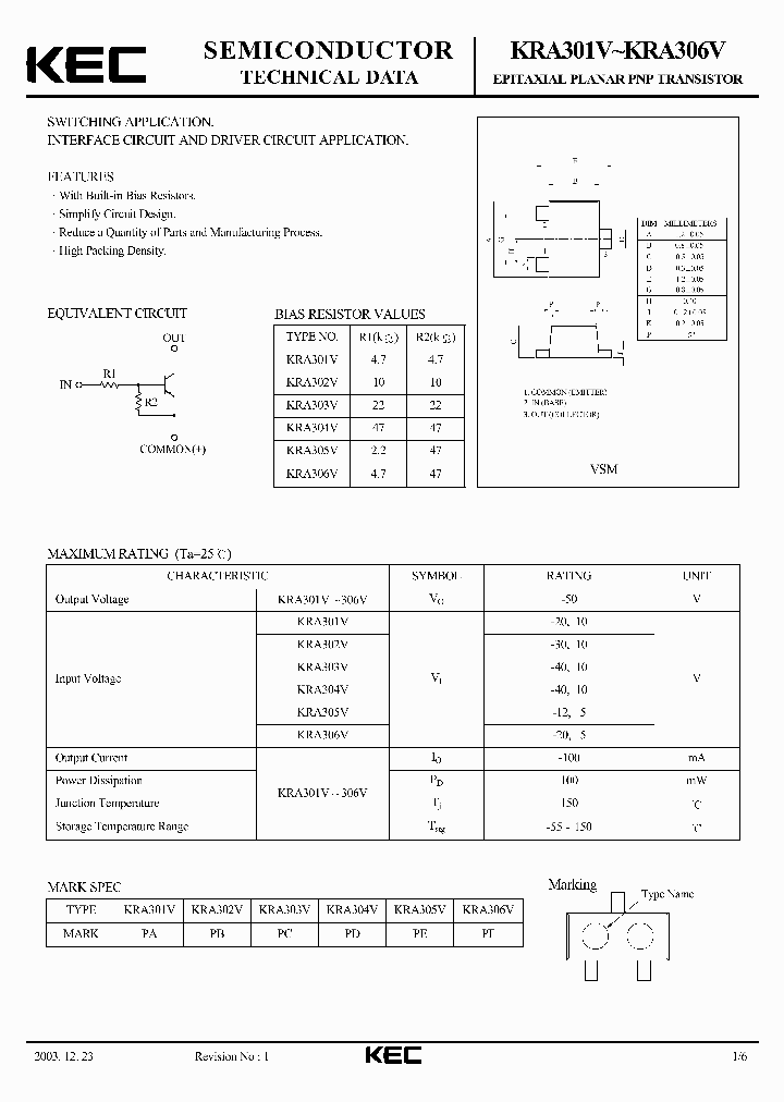 KRA301V03_7586615.PDF Datasheet