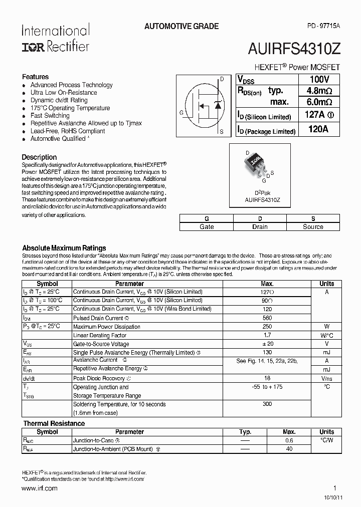 AUIRFS4310ZTRR_7589582.PDF Datasheet