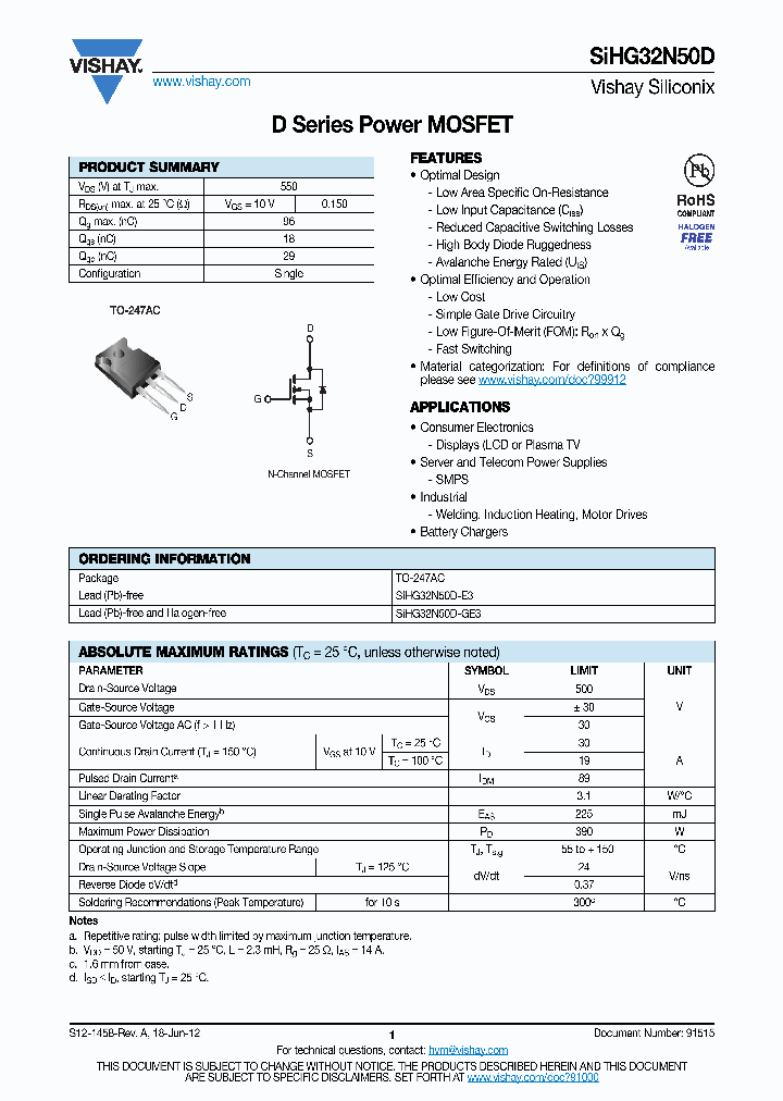 SIHG32N50D-GE3_7592791.PDF Datasheet