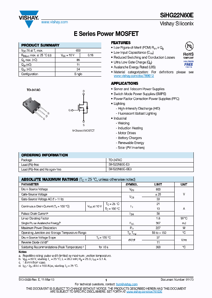SIHG22N60E13_7592787.PDF Datasheet