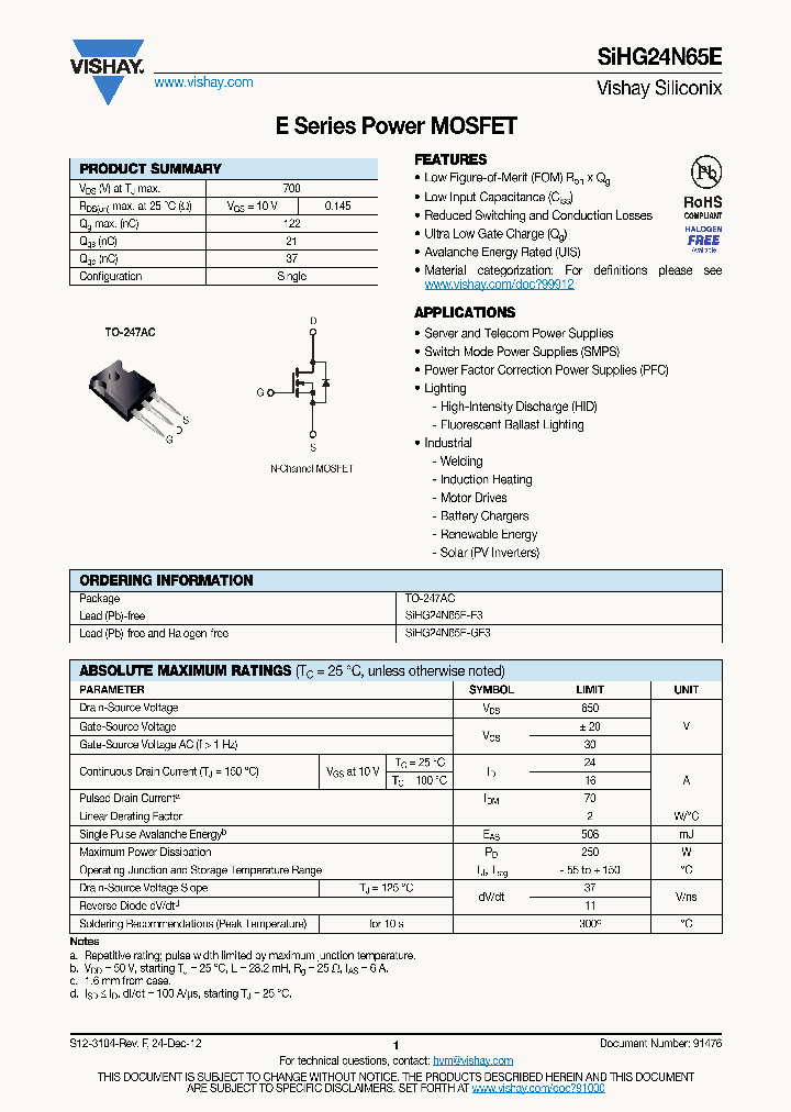 SIHG24N65E-E3_7592788.PDF Datasheet