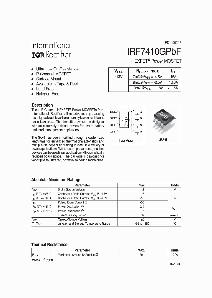 IRF7410GTRPBF_7594286.PDF Datasheet