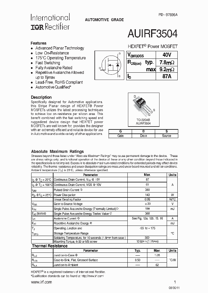 AUIRF3504_7601516.PDF Datasheet
