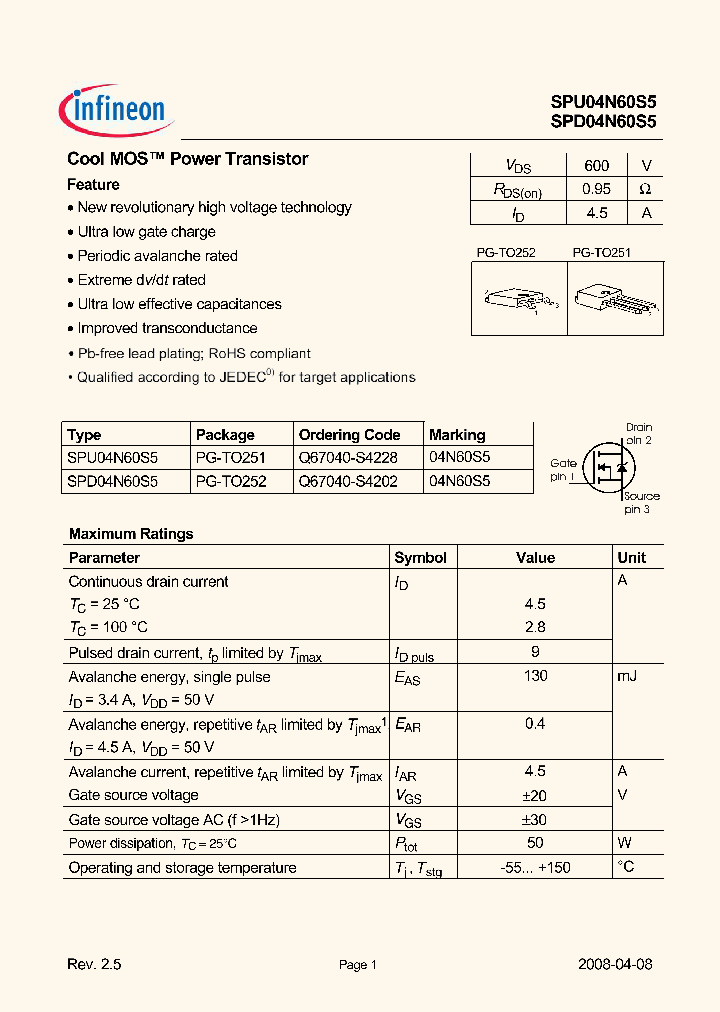 SPU04N60S508_7602040.PDF Datasheet