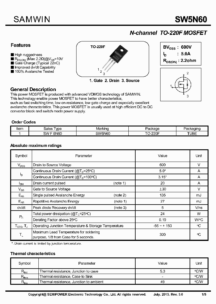 SW5N60_7604398.PDF Datasheet