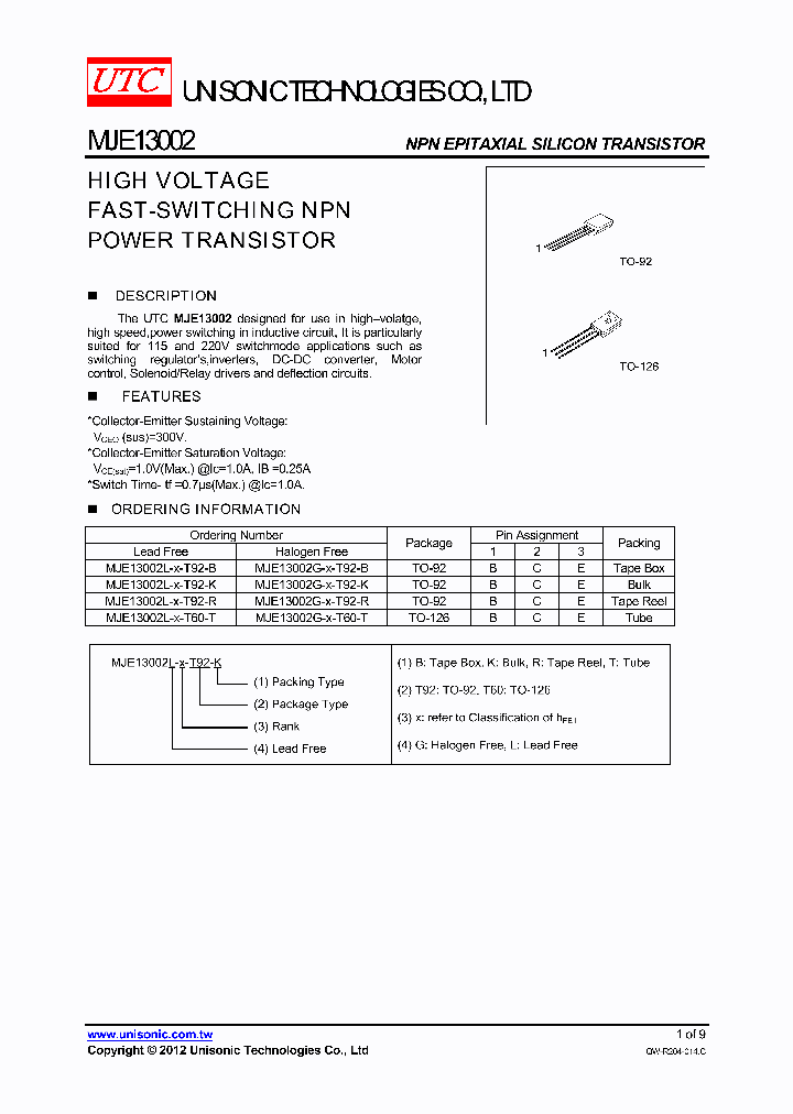 MJE13002L-A-T92-B_7604714.PDF Datasheet