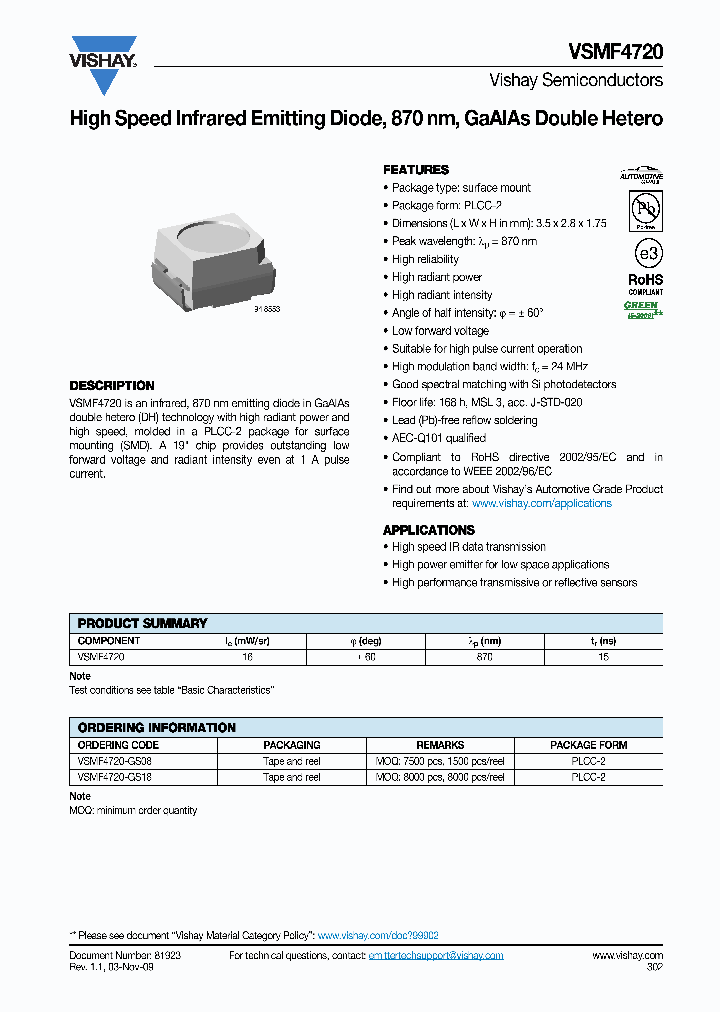 VSMF4720_7605830.PDF Datasheet