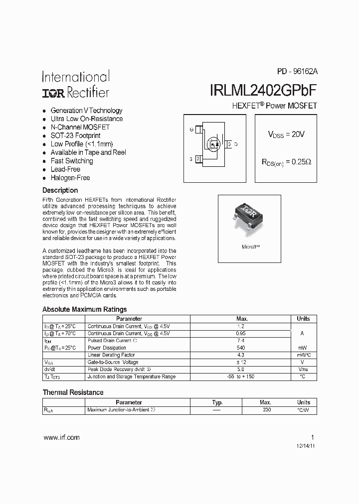 IRLML2402GTRPBF_7606393.PDF Datasheet