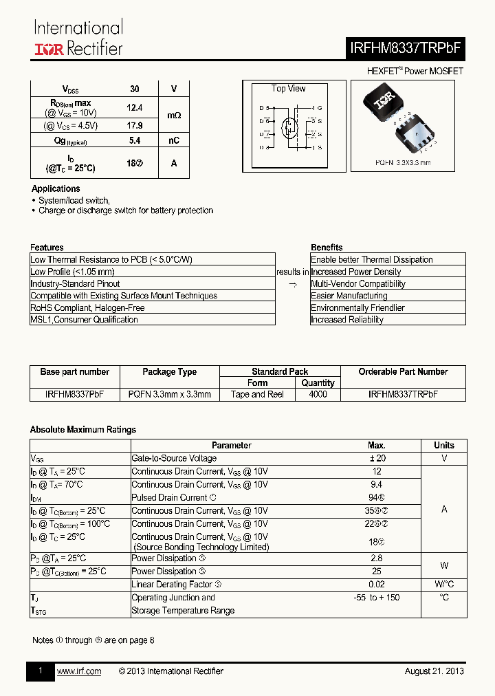IRFHM8337TRPBF_7606800.PDF Datasheet