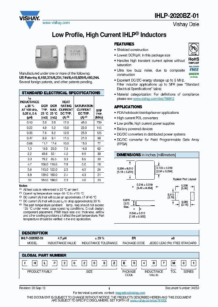 IHLP2020BZERR10M01_7610204.PDF Datasheet