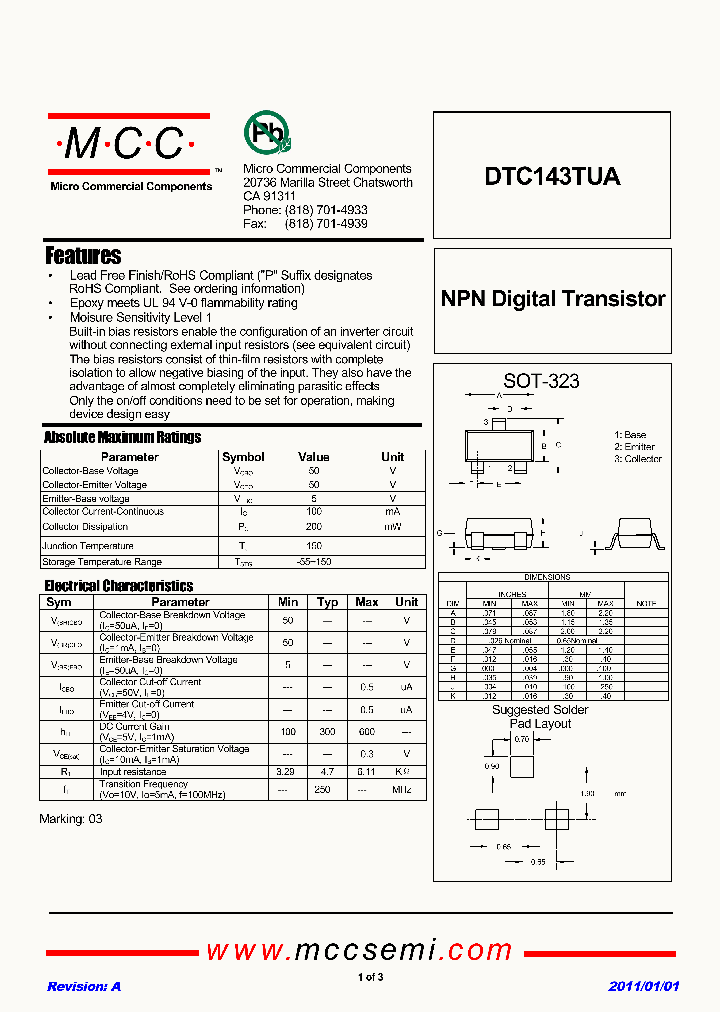 DTC143TUA_7610544.PDF Datasheet