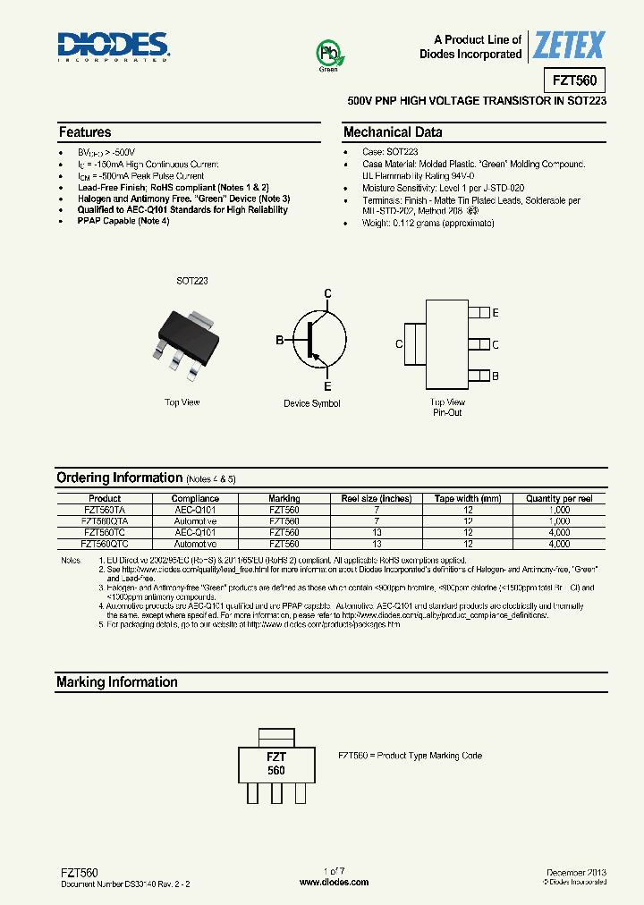 FZT560QTA_7611110.PDF Datasheet