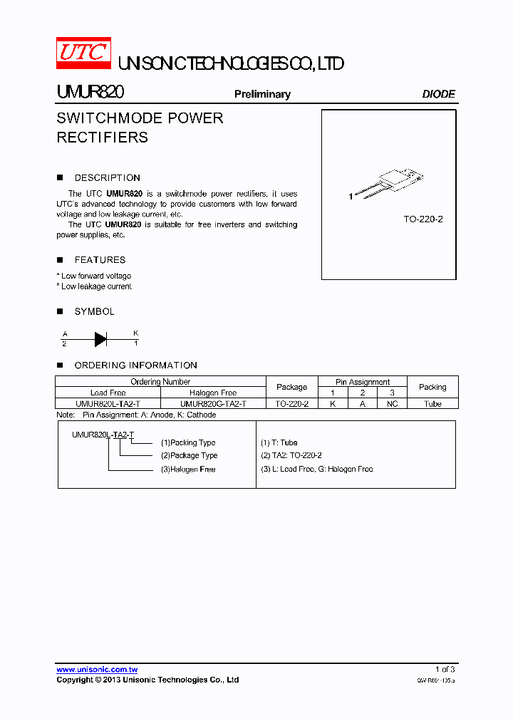 UMUR820L-TA2-T_7611220.PDF Datasheet
