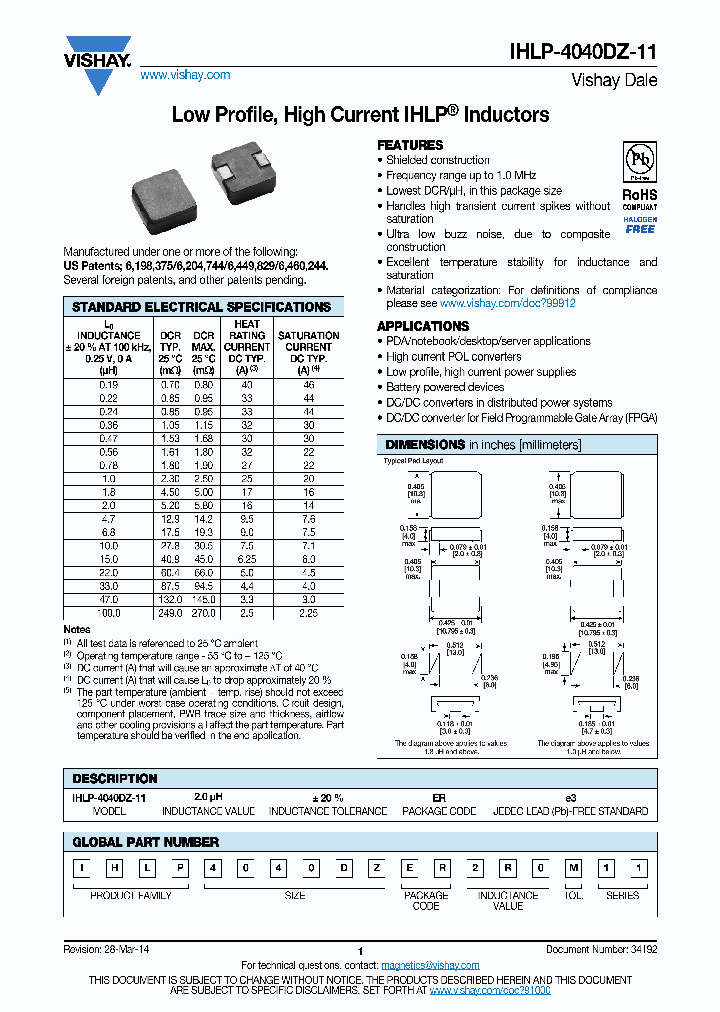 IHLP4040DZER100M11_7615212.PDF Datasheet