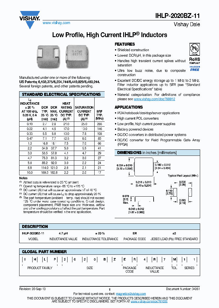 IHLP2020BZER1R0M11_7615218.PDF Datasheet