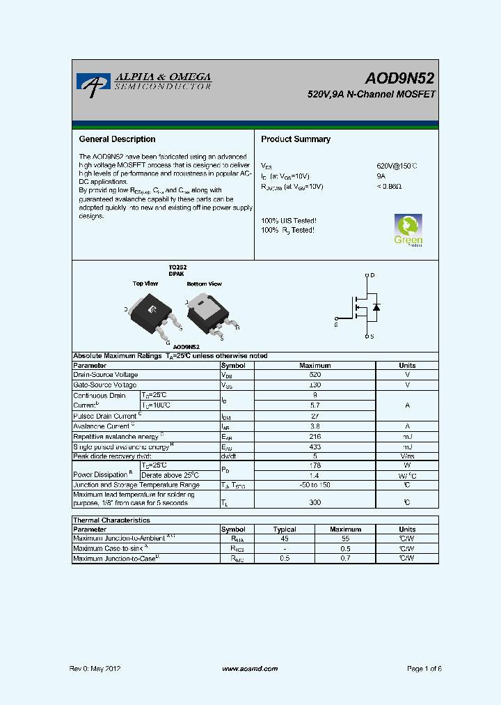 AOD9N52_7615399.PDF Datasheet