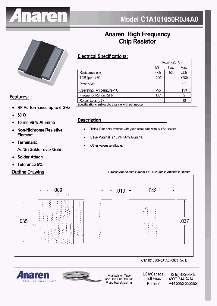 C1A101050R0J4A0_7615546.PDF Datasheet