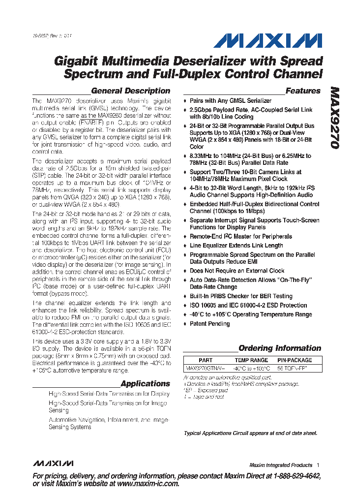 MAX9270GTNV_7617158.PDF Datasheet