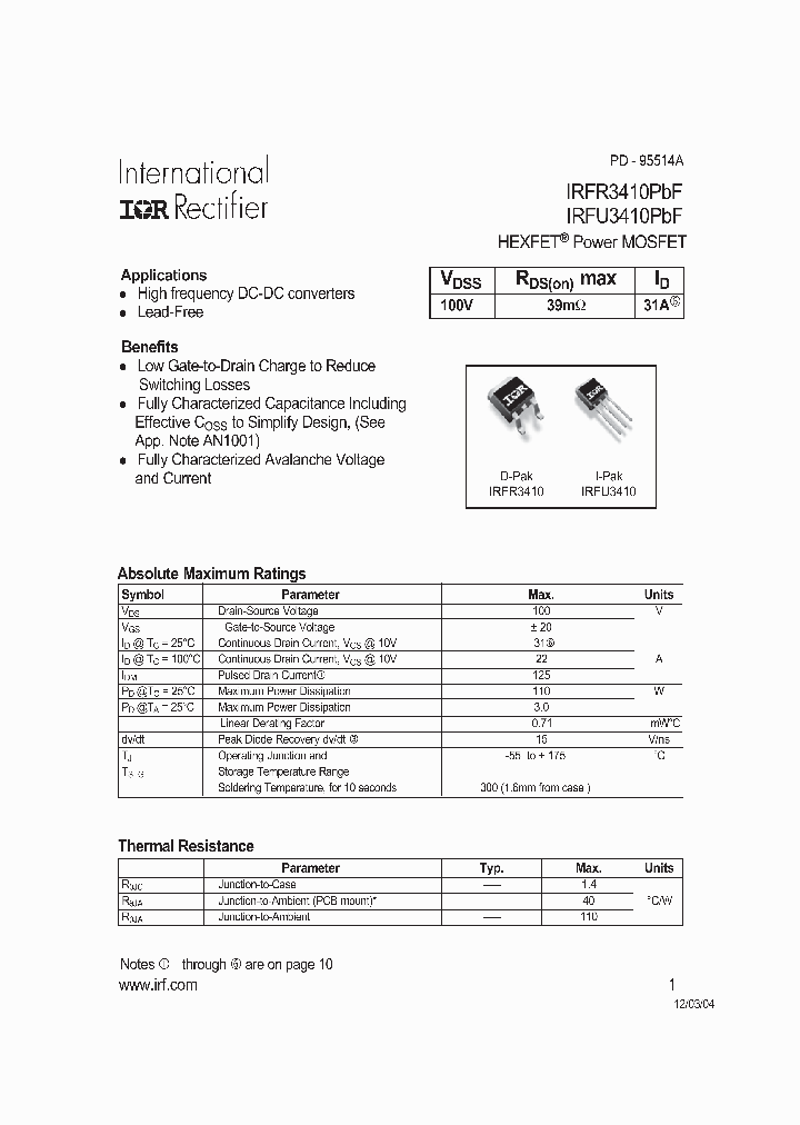 IRFR3410TRPBF_7622546.PDF Datasheet