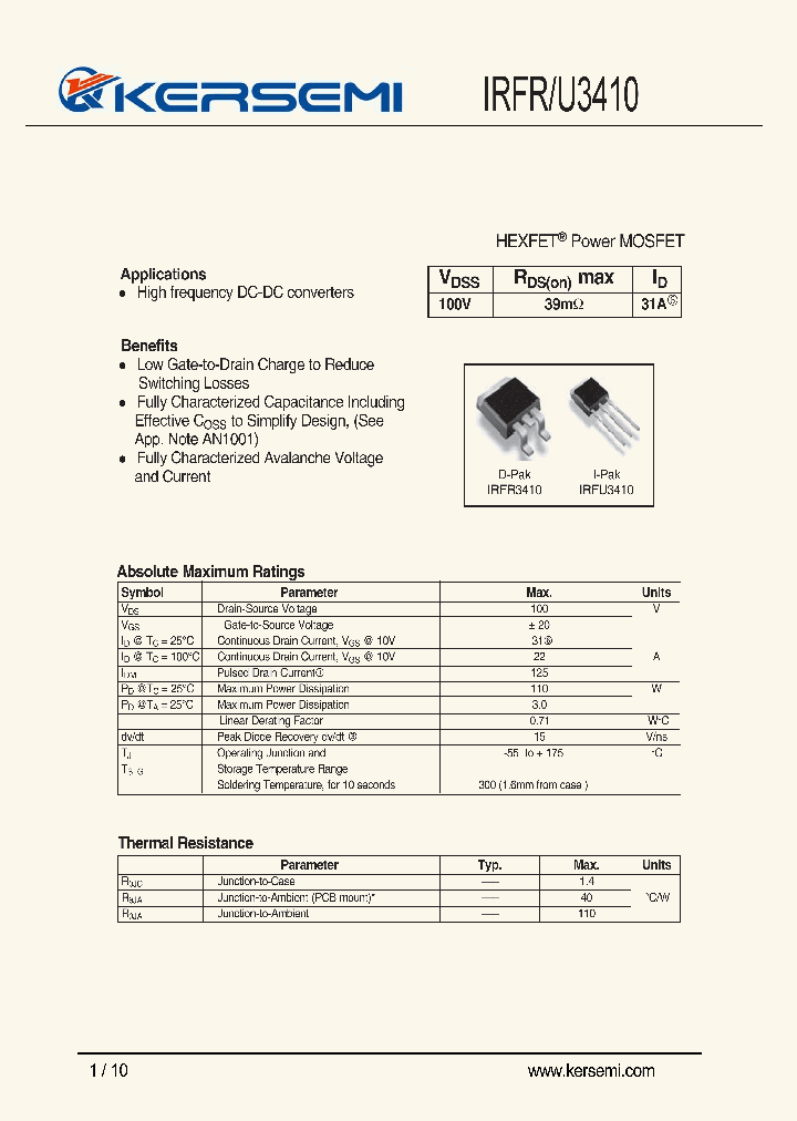 IRFR3410_7622547.PDF Datasheet