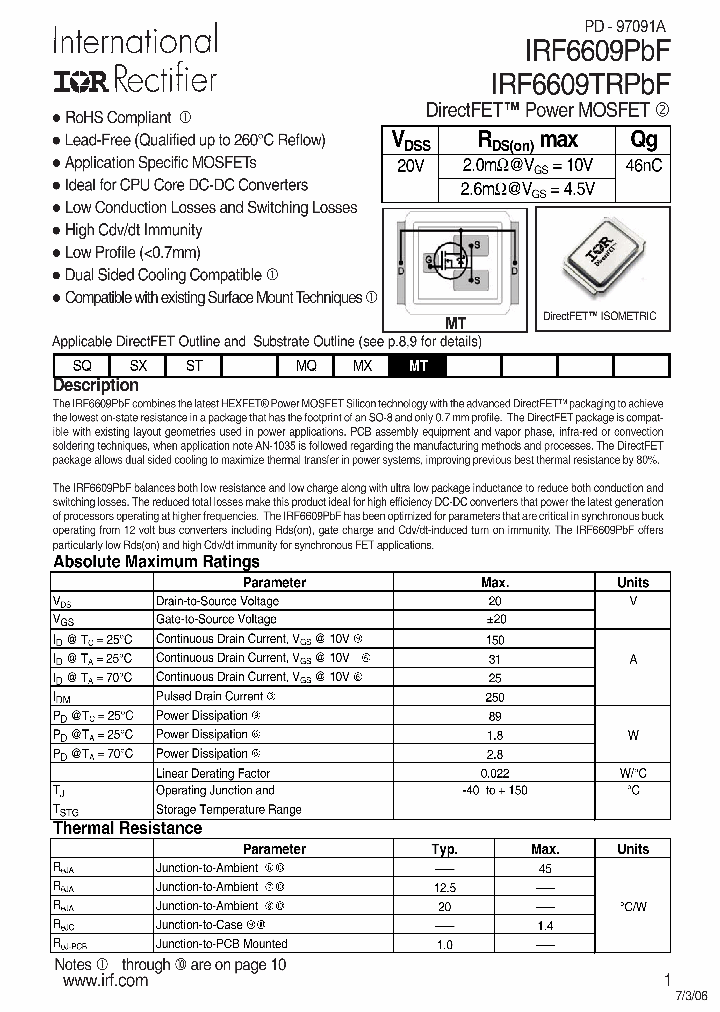 IRF6609PBF_7626161.PDF Datasheet