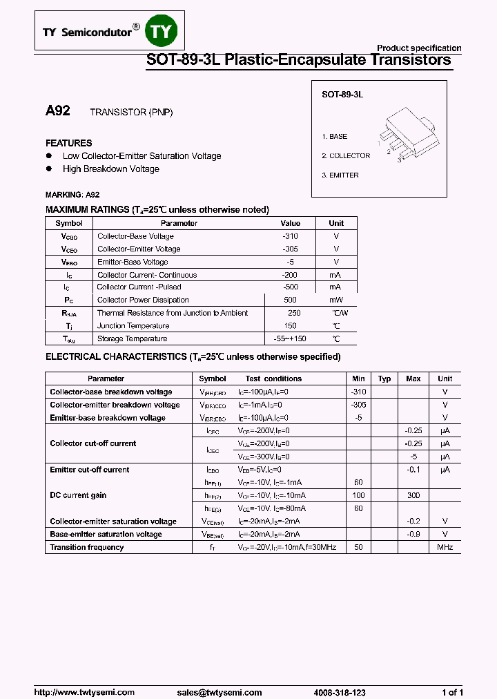 A92-SOT89-3L_7629438.PDF Datasheet
