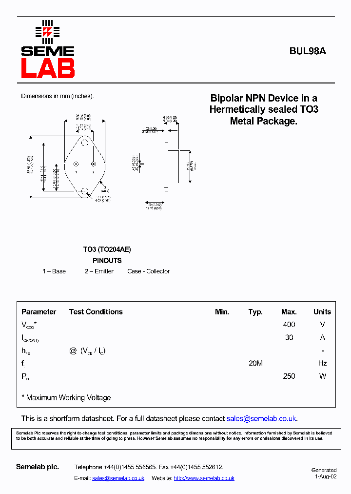 BUL98A_7630498.PDF Datasheet