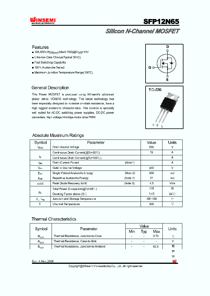 SFP12N65_7632316.PDF Datasheet