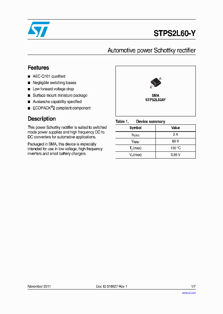 STPS2L60-Y_7637734.PDF Datasheet