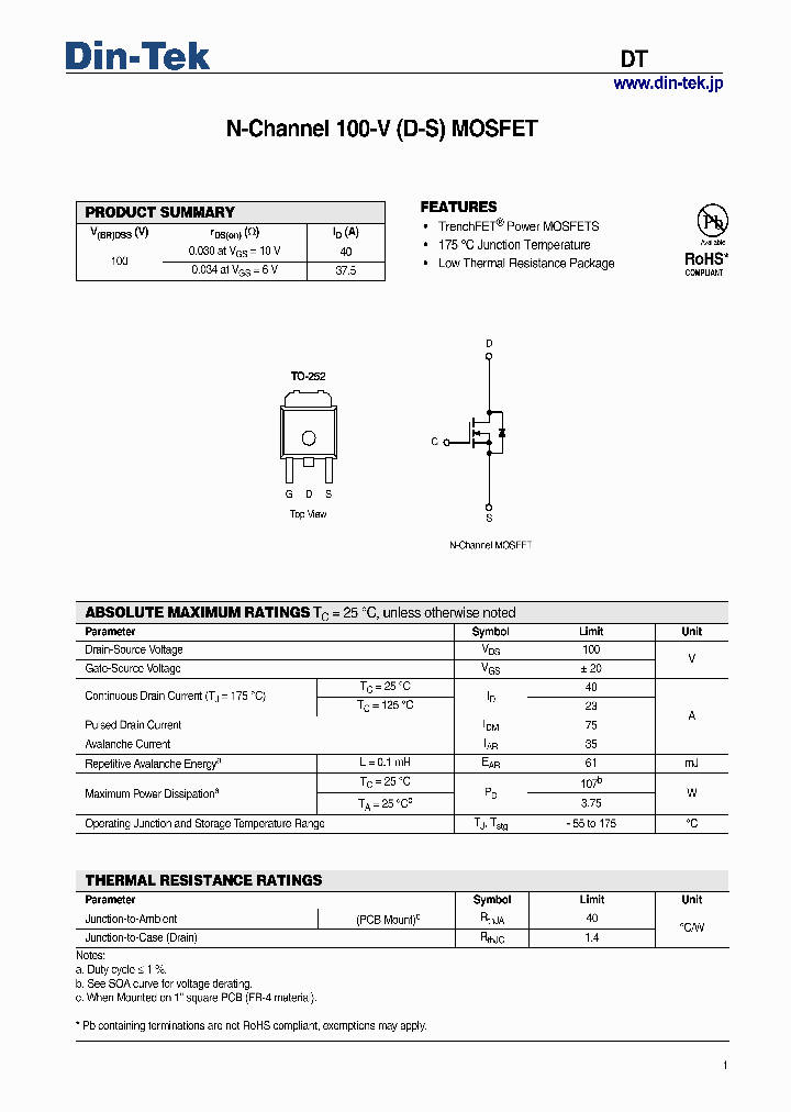 DTU40N10_7637949.PDF Datasheet