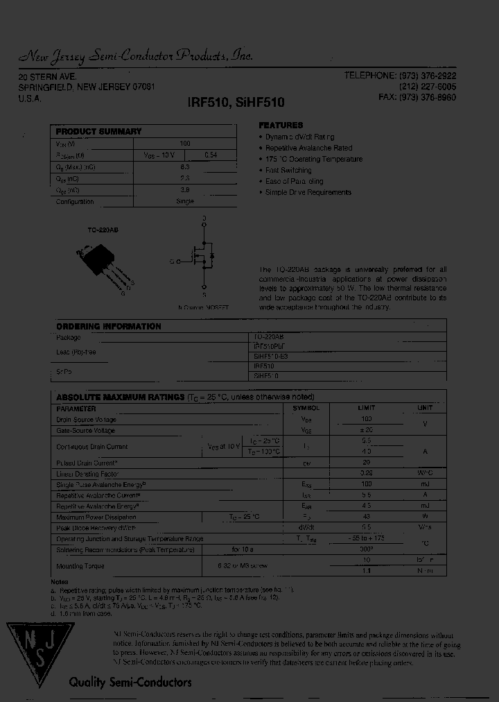 IRF510_7642628.PDF Datasheet