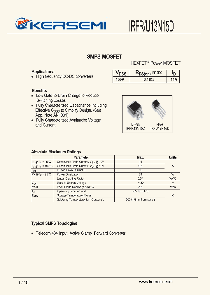 IRFU13N15D_7648918.PDF Datasheet
