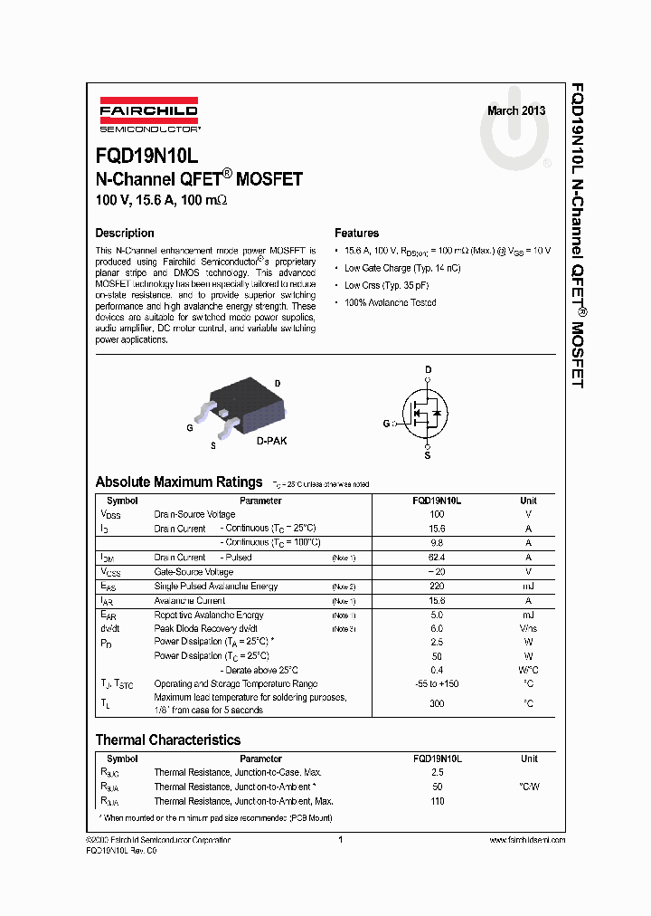 FQD19N10L13_7655183.PDF Datasheet