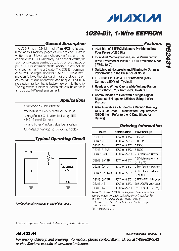 DS2431GAT_7665265.PDF Datasheet