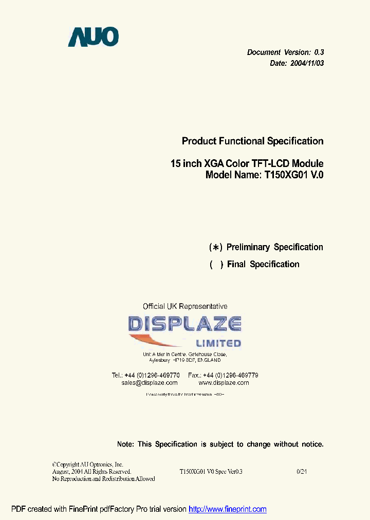 T150XG01-V0_7668839.PDF Datasheet