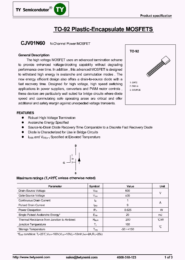 CJV01N60_7677727.PDF Datasheet
