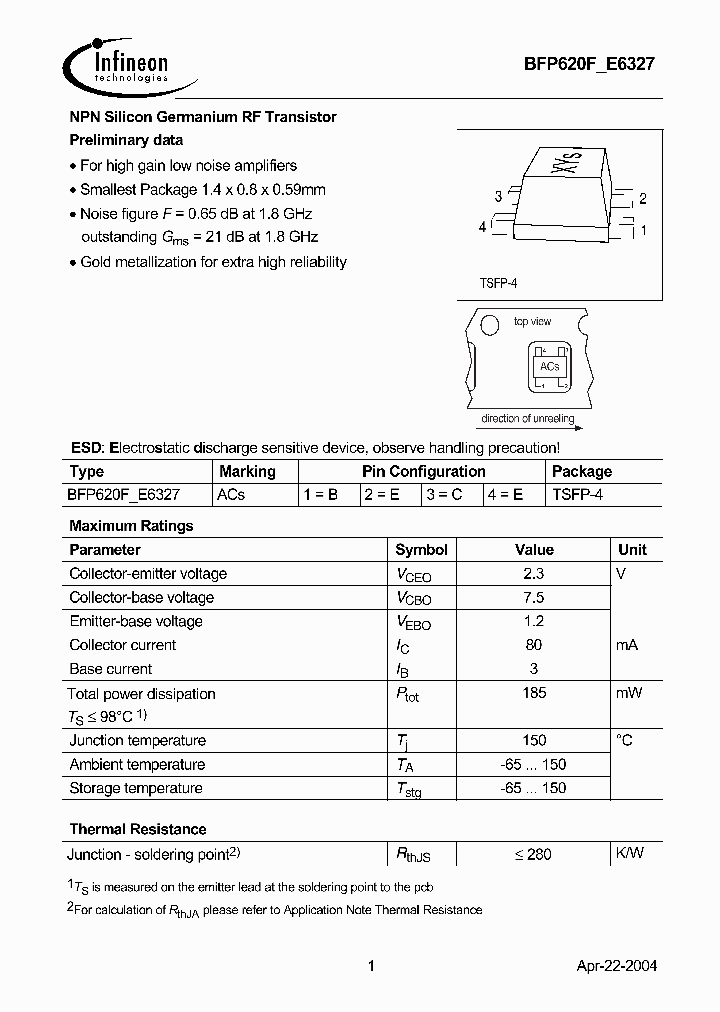 BFP620FE6327_7679679.PDF Datasheet