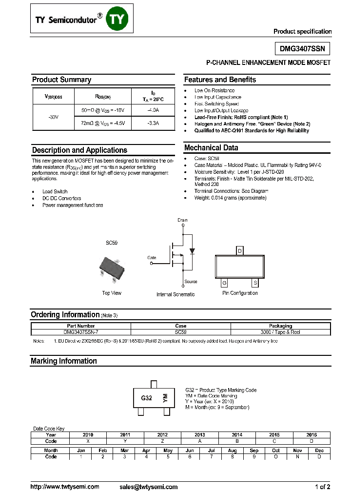 DMG3407SSN_7684263.PDF Datasheet