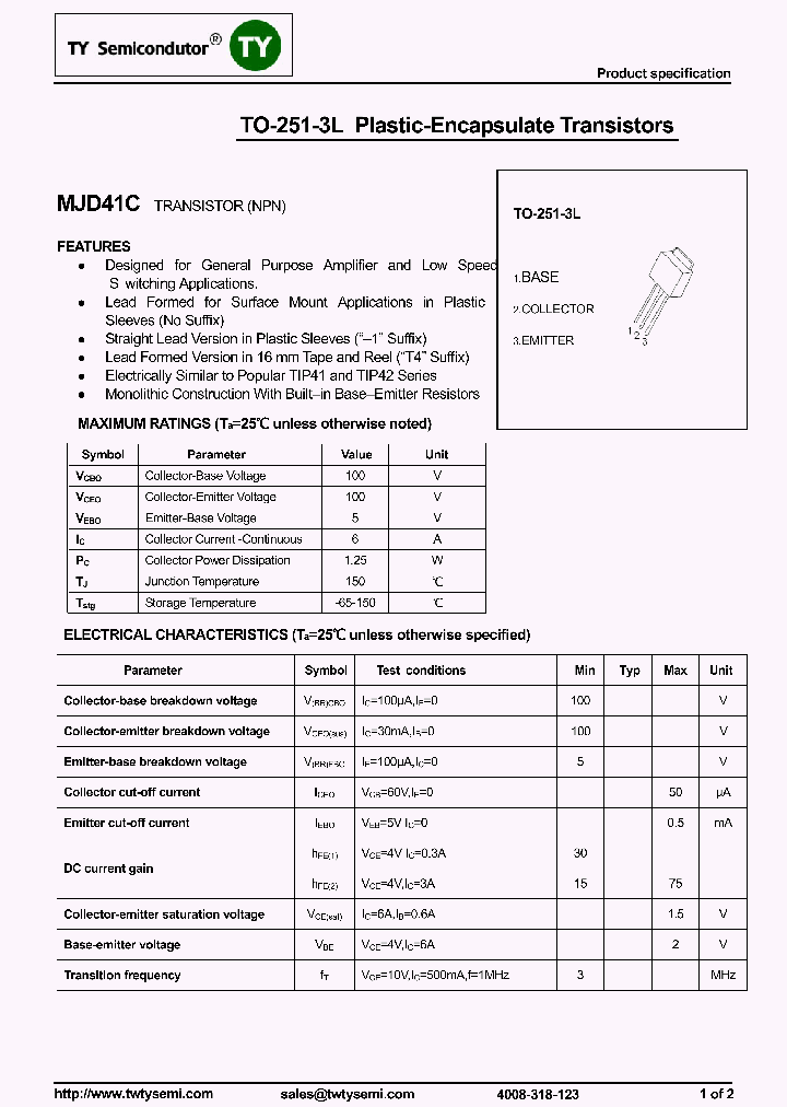 MJD41C-TO251-3L_7696757.PDF Datasheet