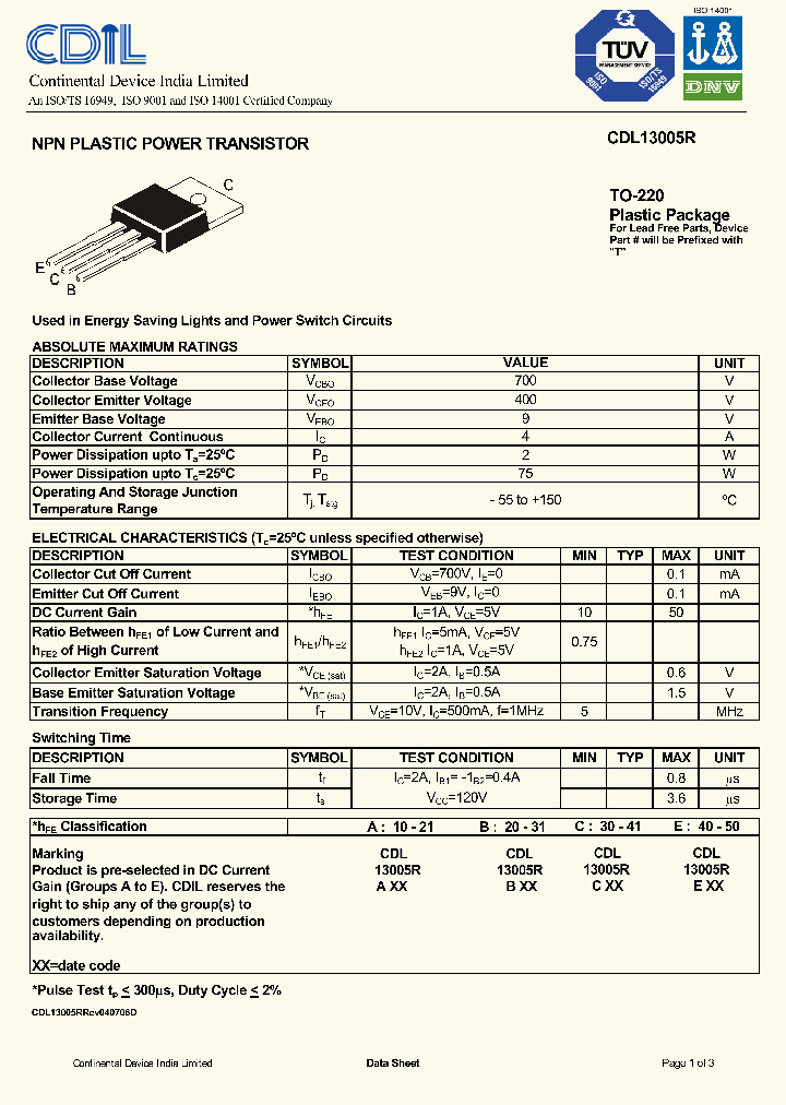 CDL13005R_7703640.PDF Datasheet