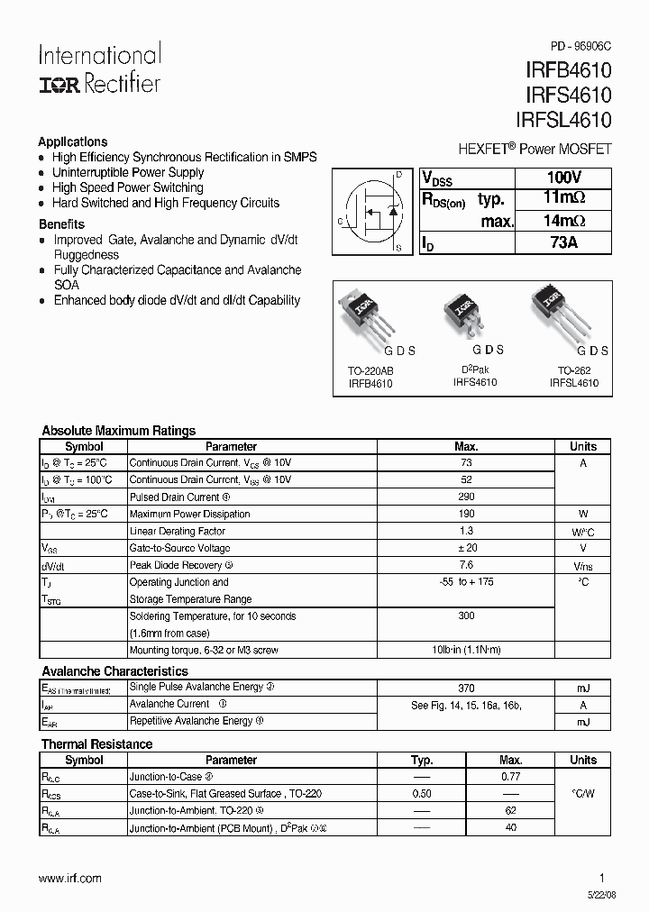 IRFS4610_7705737.PDF Datasheet