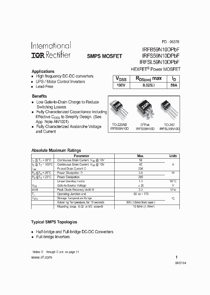 IRFS59N10DPBF_7705741.PDF Datasheet