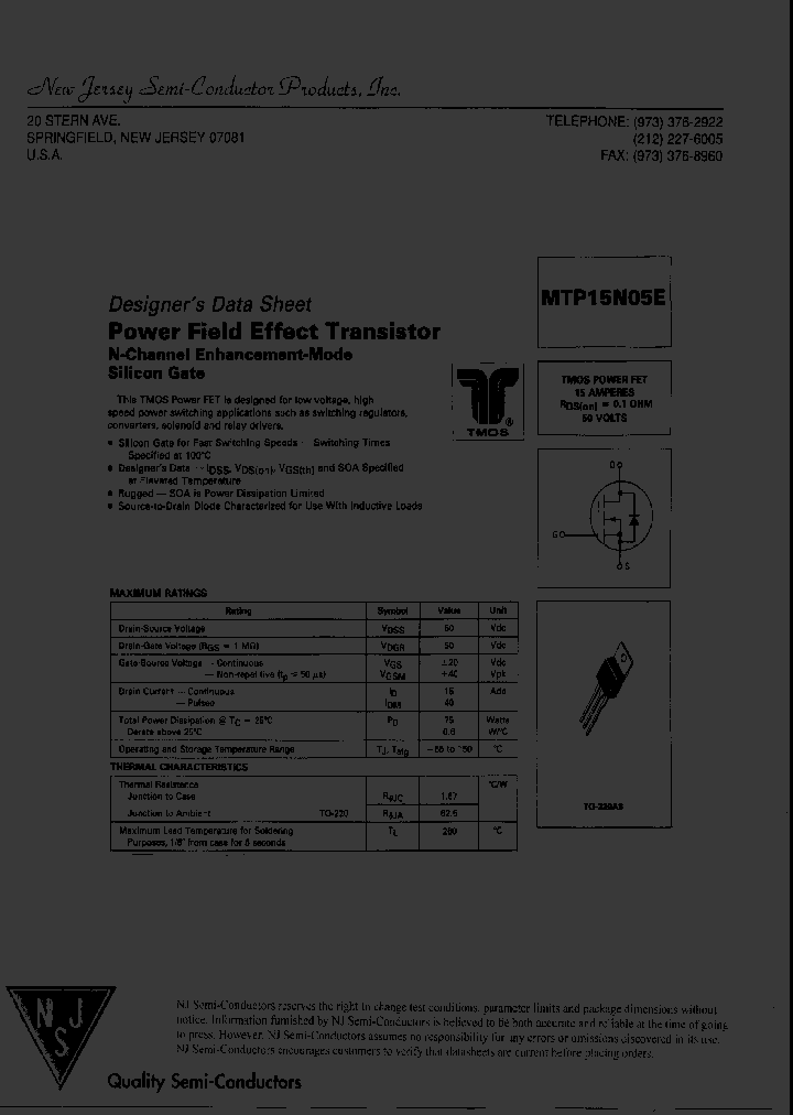 MTP15N05E_7708614.PDF Datasheet