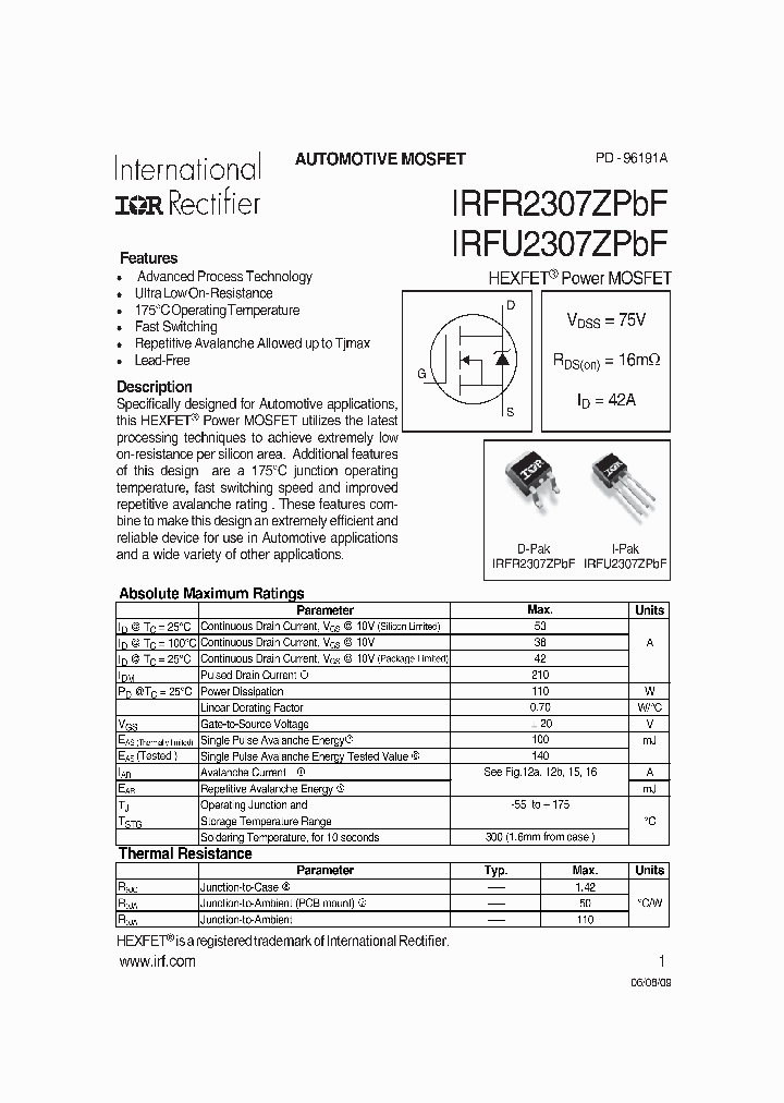 IRFR2307ZTRL_7716284.PDF Datasheet