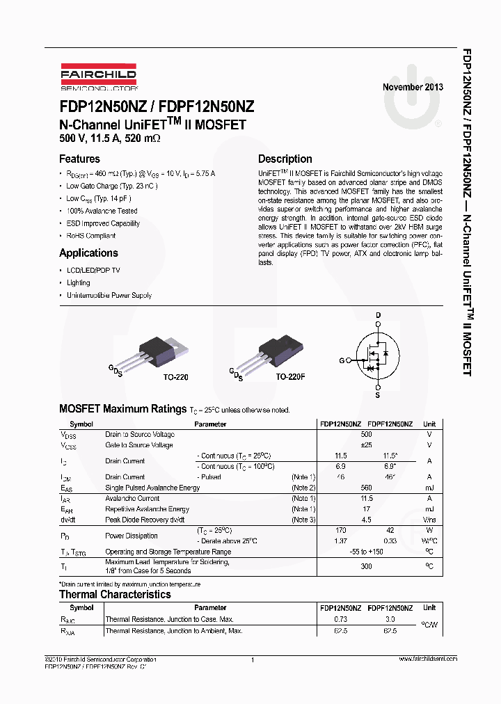 FDPF12N50NZT_7719315.PDF Datasheet