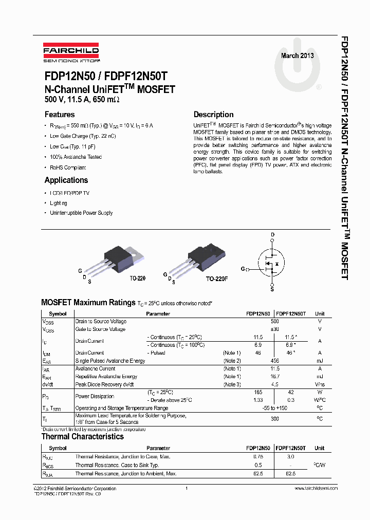 FDPF12N50T_7719316.PDF Datasheet