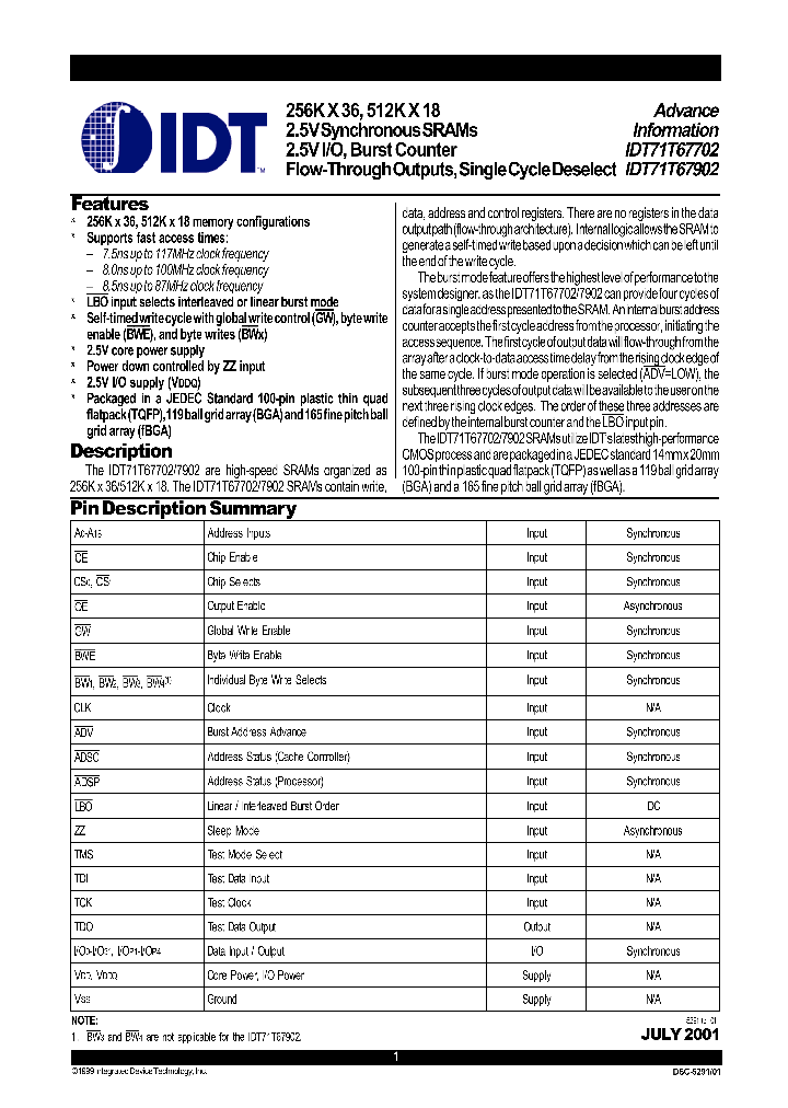 IDT71T67902S80BG_7724462.PDF Datasheet